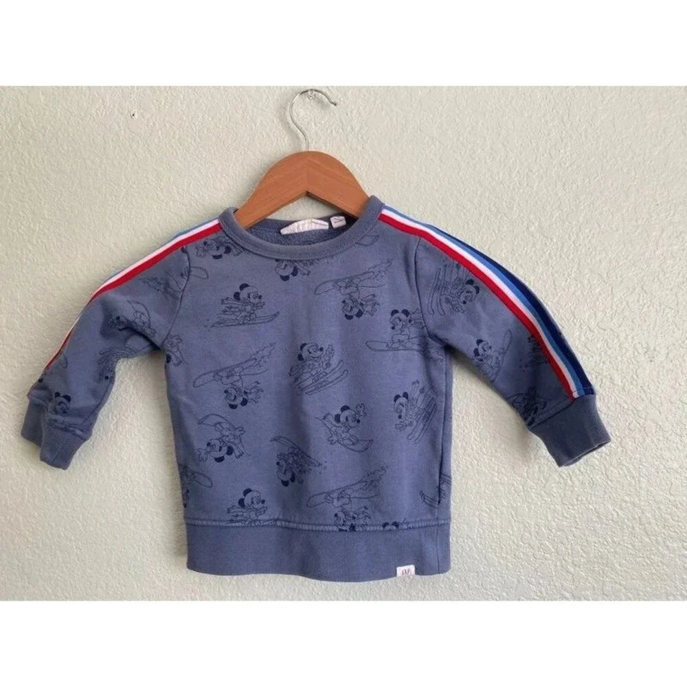 Baby Gap Disney Mickey Mouse Ski Sweatshirt Navy Blue Stripe 18-24M